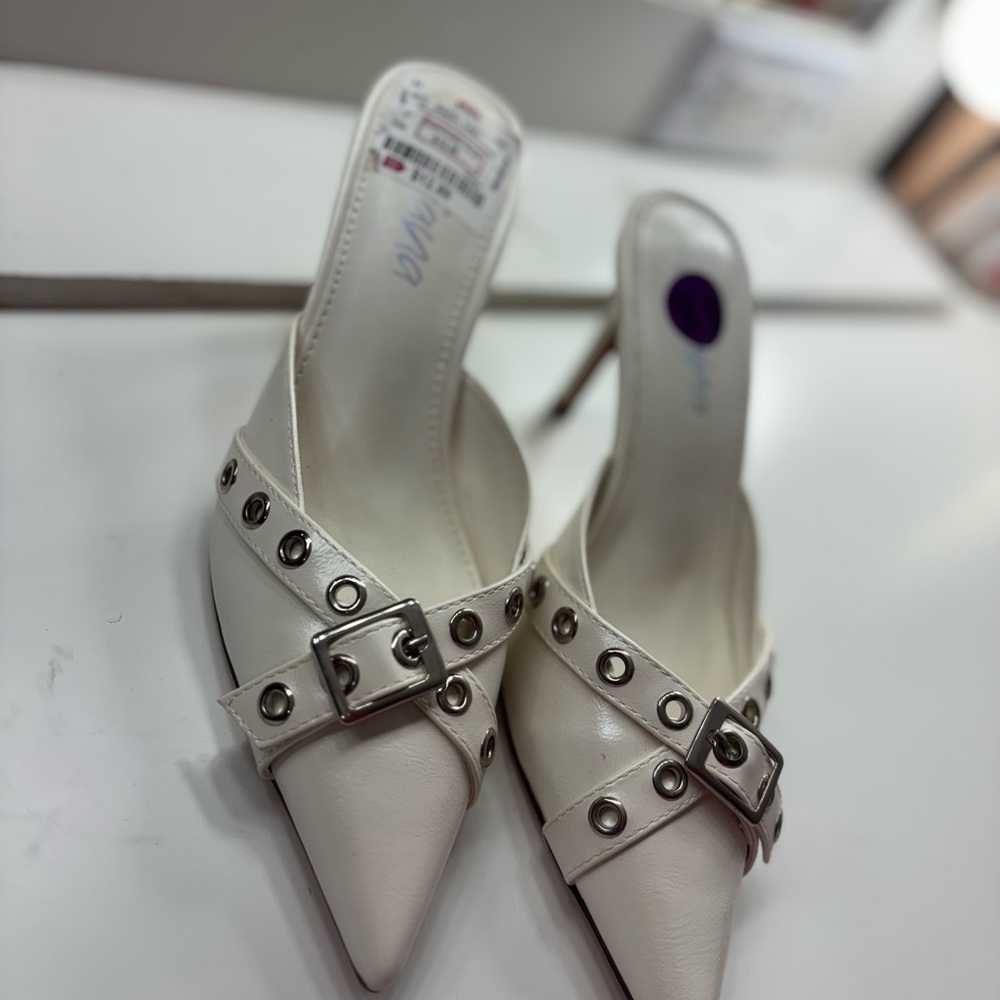 Stylish White Women's Mules with Buckle Detail